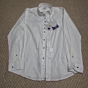 Tayion Collection Men's Slim fit Long Sleeve Button-Up Shirt White L 16-16.5